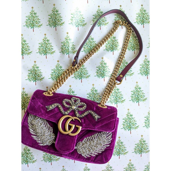Gucci Handbags - Gucci Velvet Matelasse Embroidered Mini GG Marmont